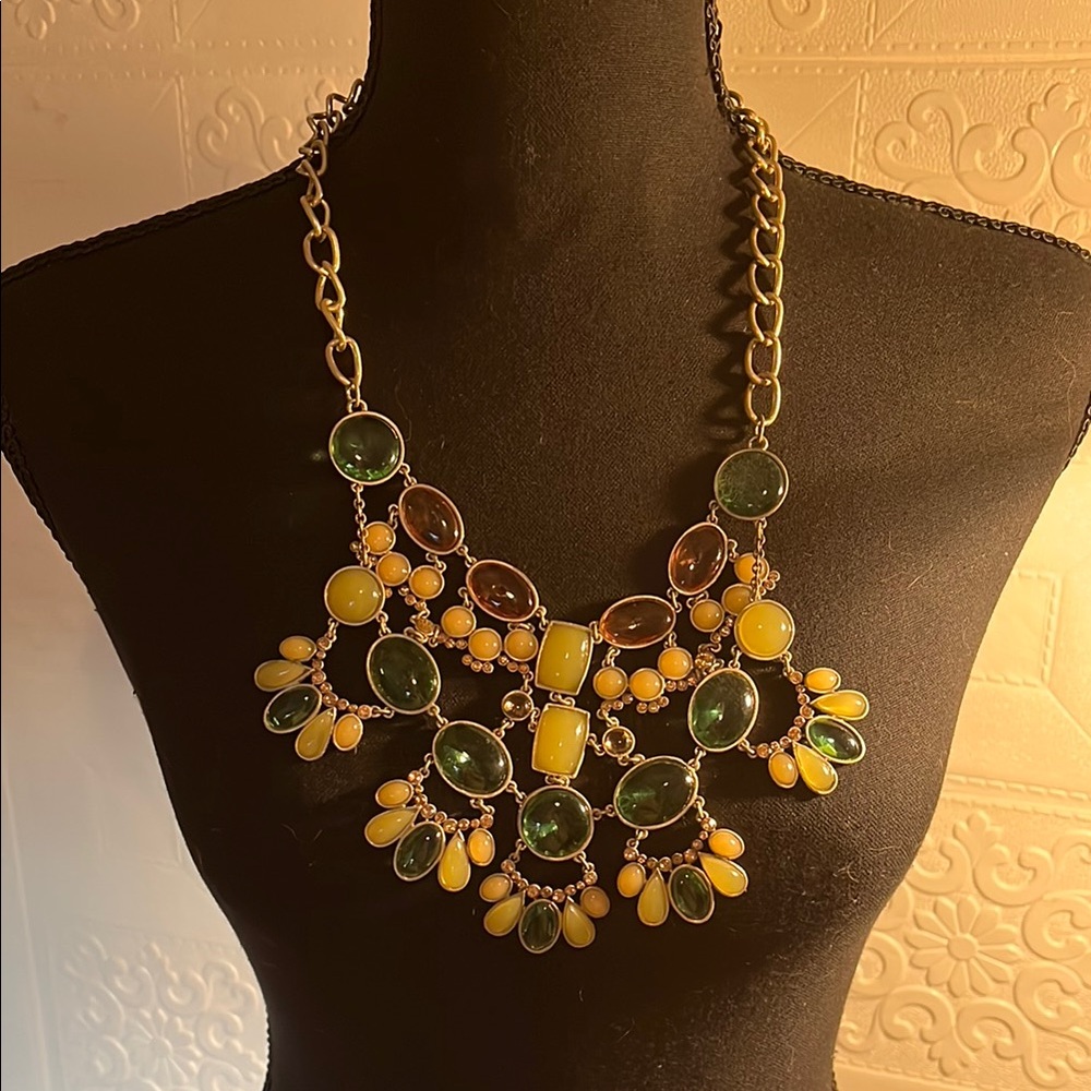 Liz Claiborne Green and Yellow Cluster Necklace